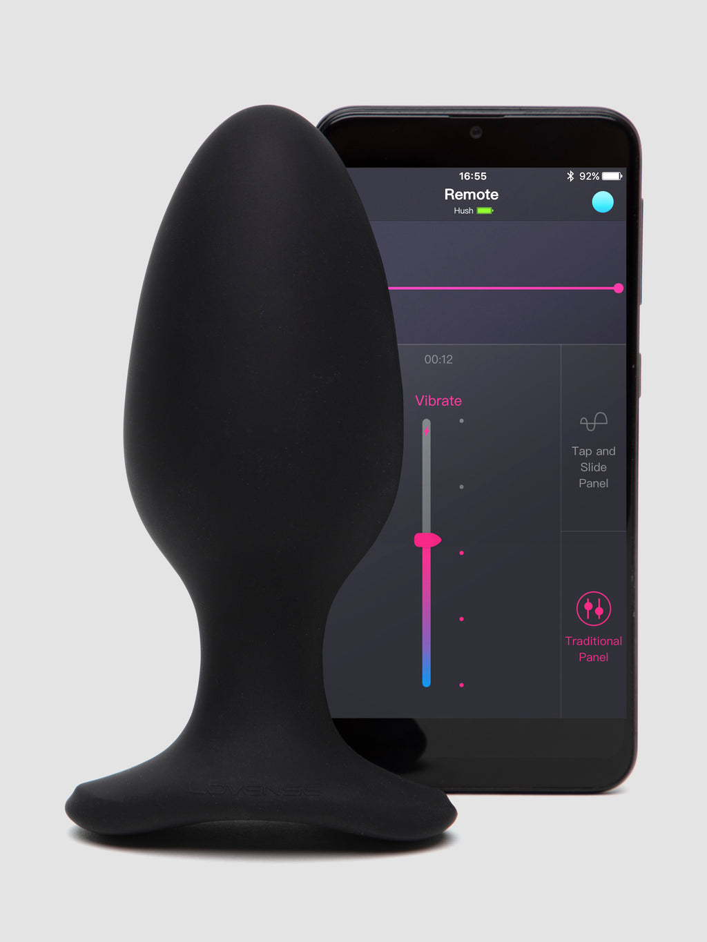 Lovense Hush 2 Large App Controlled Rechargeable Vibrating Butt Plug 5 Inch, Black
