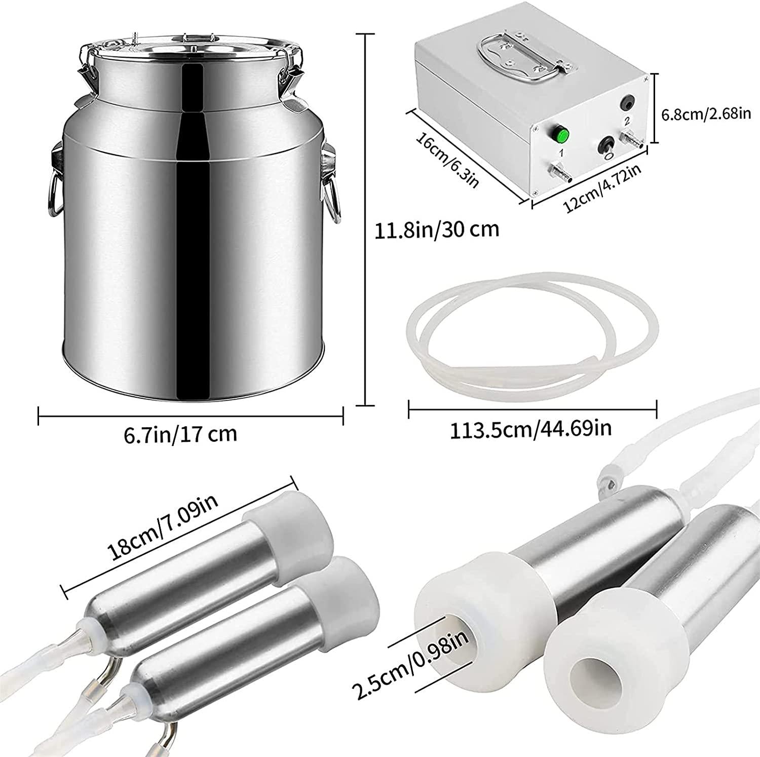 xiuli electric portable milking machine for cows, impulse milking supplies vacuum pump milker with 7l stainless steel milker livestock household domestic farm milking device