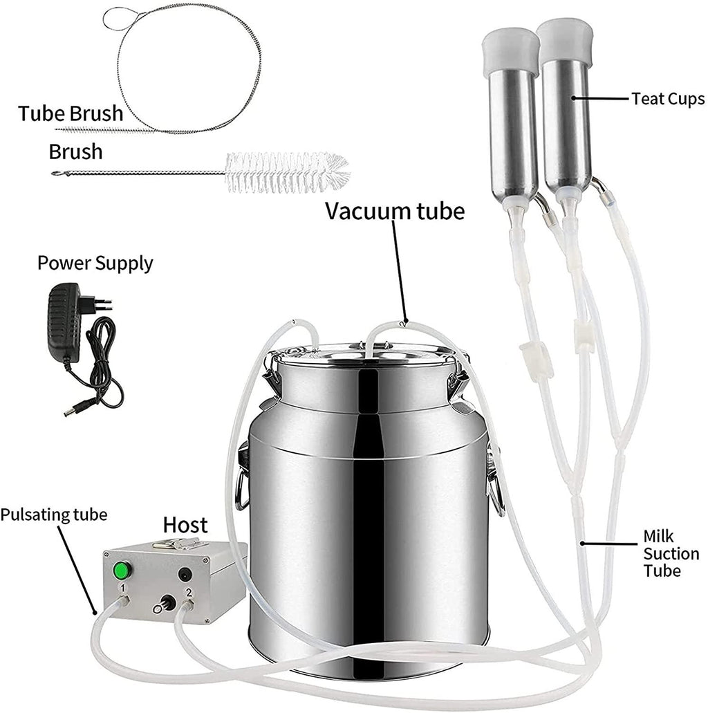 xiuli electric portable milking machine for cows, impulse milking supplies vacuum pump milker with 7l stainless steel milker livestock household domestic farm milking device