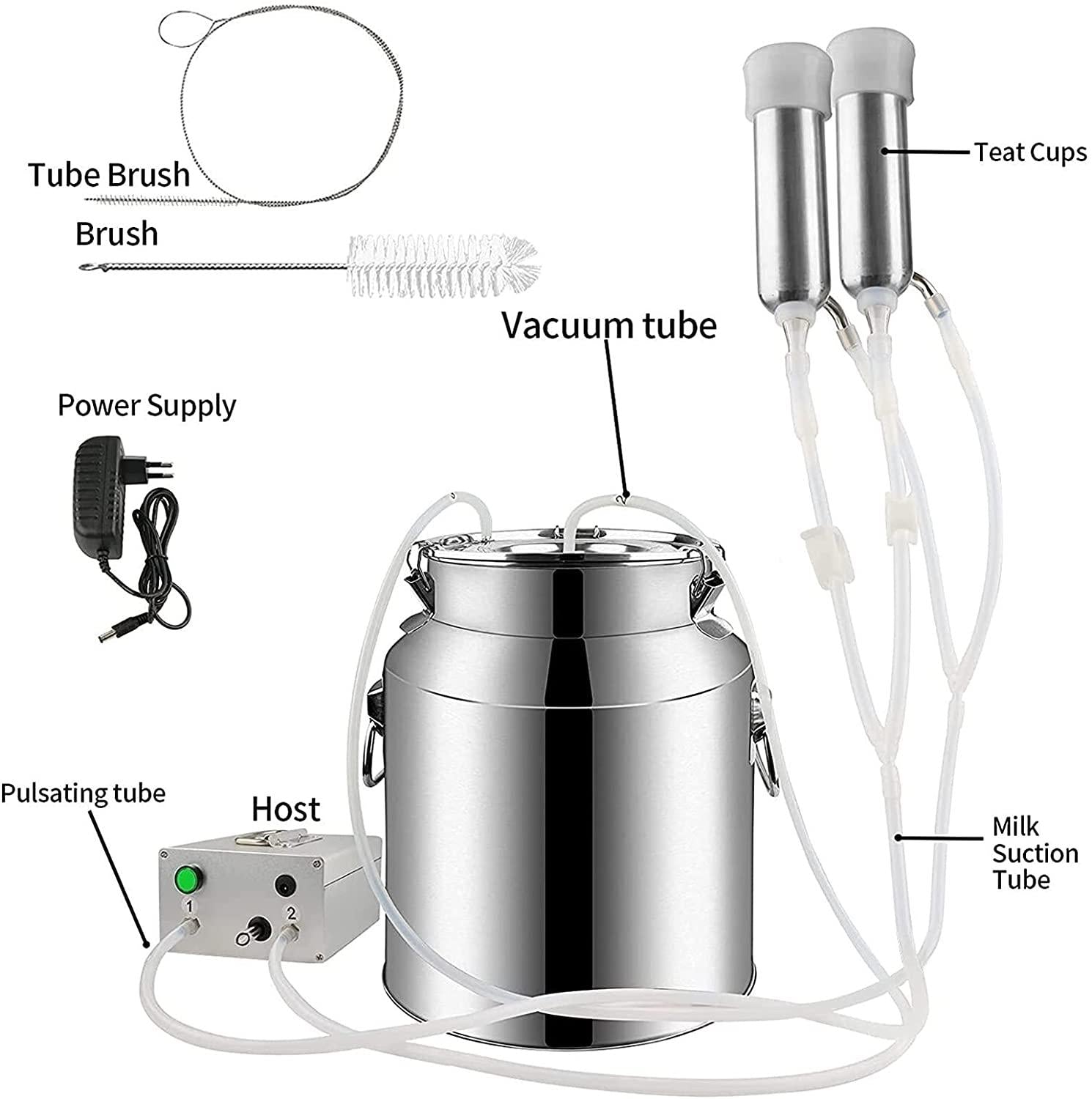 xiuli electric portable milking machine for cows, impulse milking supplies vacuum pump milker with 7l stainless steel milker livestock household domestic farm milking device