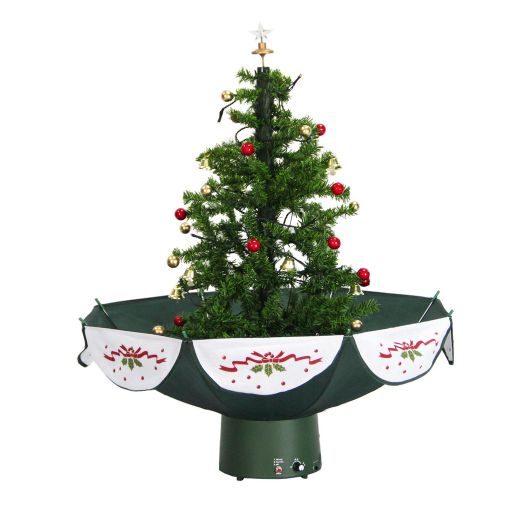 Fraser Hill Farm Let It Snow Series 29-In. Green Tree with Star Topper and Green Umbrella Base, Animated Musical Snow