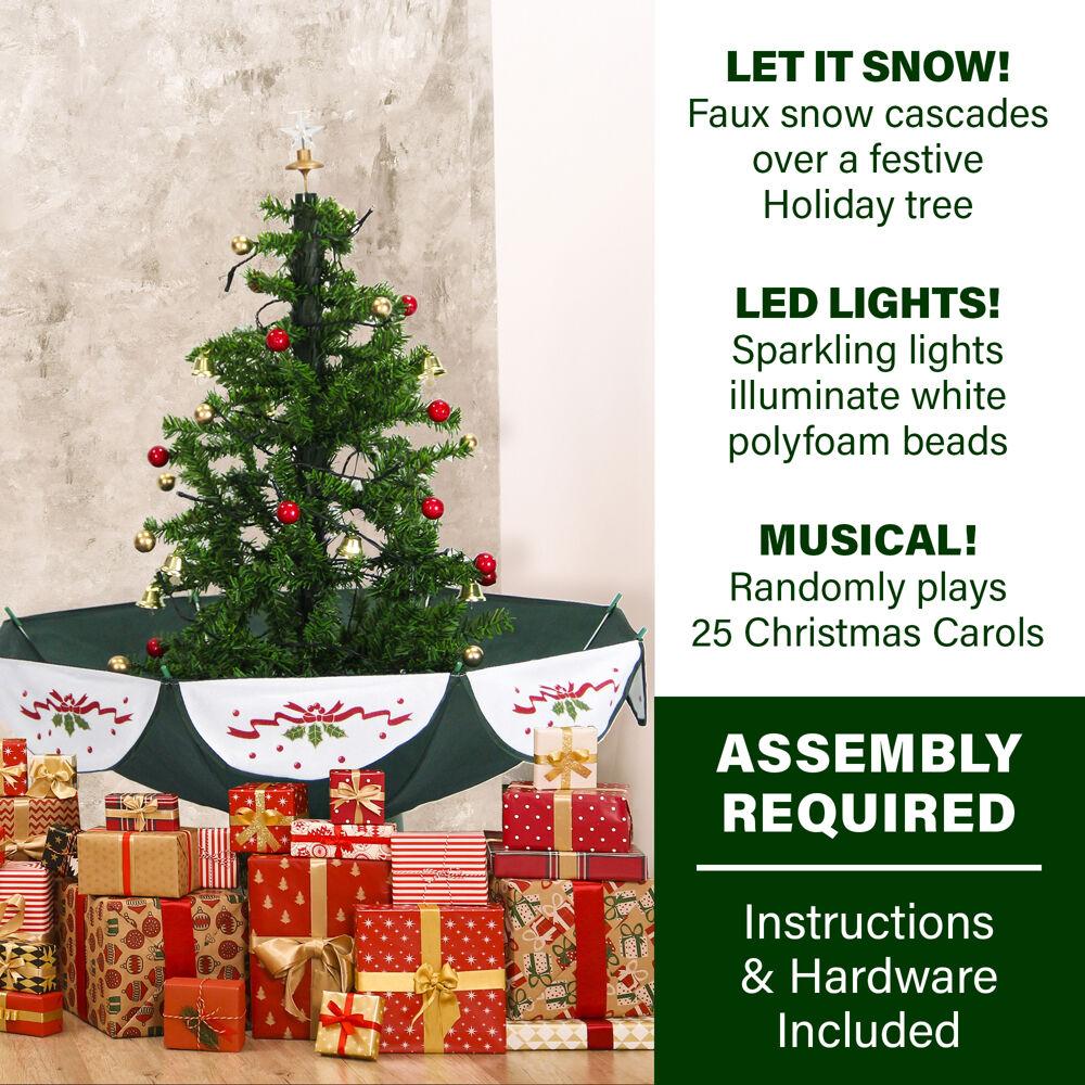 Fraser Hill Farm Let It Snow Series 29-In. Green Tree with Star Topper and Green Umbrella Base, Animated Musical Snow