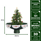 Fraser Hill Farm Let It Snow Series 29-In. Green Tree with Star Topper and Green Umbrella Base, Animated Musical Snow