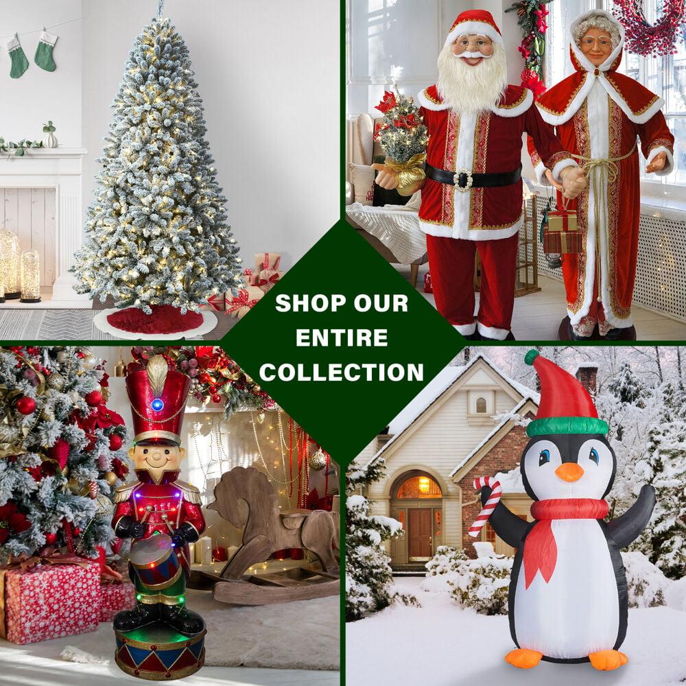 Fraser Hill Farm Let It Snow Series 47-In. Red Santa with Green Umbrella Base, Animated Musical Snow Decoration