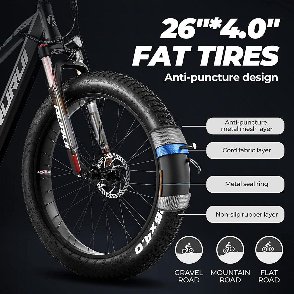 750W 4.0" Fat Tire Mountain Electric Bike 48V Urban Electric Bikes for Adults with 14.5AH Removable Ebike Battery, Dual Disc Brakes, Front Suspension, 7-Speed Gears
