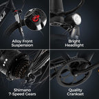 750W 26 inch Fat Tire Electric Bike for Adults 48V 14.5AH Battery Electric Mountain Bike, LCD Display with USB Urban E-bike with Front Suspension, 7-Speed Gears