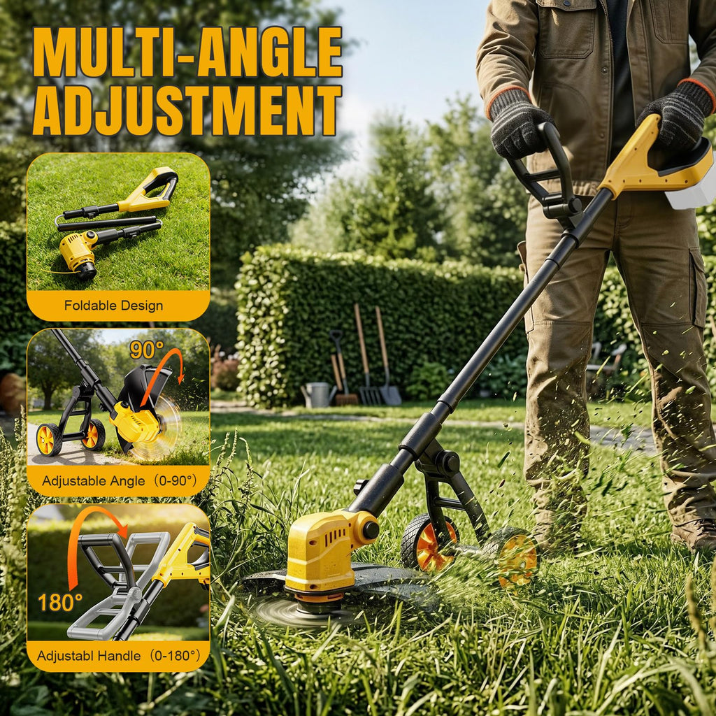 Cordless String Trimmer &amp; Lawn Edger for Dewalt 20V Battery (NO Battery), 14" Electric Weed Eater and Edger Battery Powered, 3 in 1 Lawn Tool Wheeled with 8 Pcs Grass Cutter Spool Line for Yard Garden