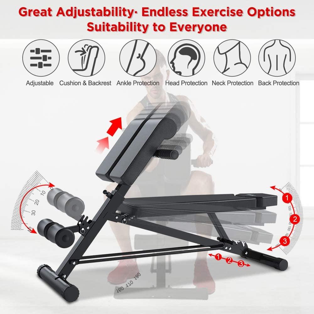 YOLEO Adjustable Weight Bench- 500lbs Utility Bench for Full Body Workout; Multi Purpose Decline Fitness Bench Roman Chair; Sit Up Abs All-In-One Hyper Back Extension Exercise Bench