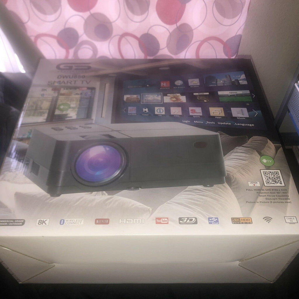 gs projector dwu850 smart tv with 100' screen uhdtv bundle