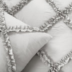 Ruffle Diamond Comforter Set Light Gray 3Pc Set Full/Queen