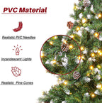SUNCROWN 7ft Pre-Lit Fiber Artificial Christmas Pine Tree Holiday Decor w/ 450 Warm White Lights, Foldable Metal Base, Green