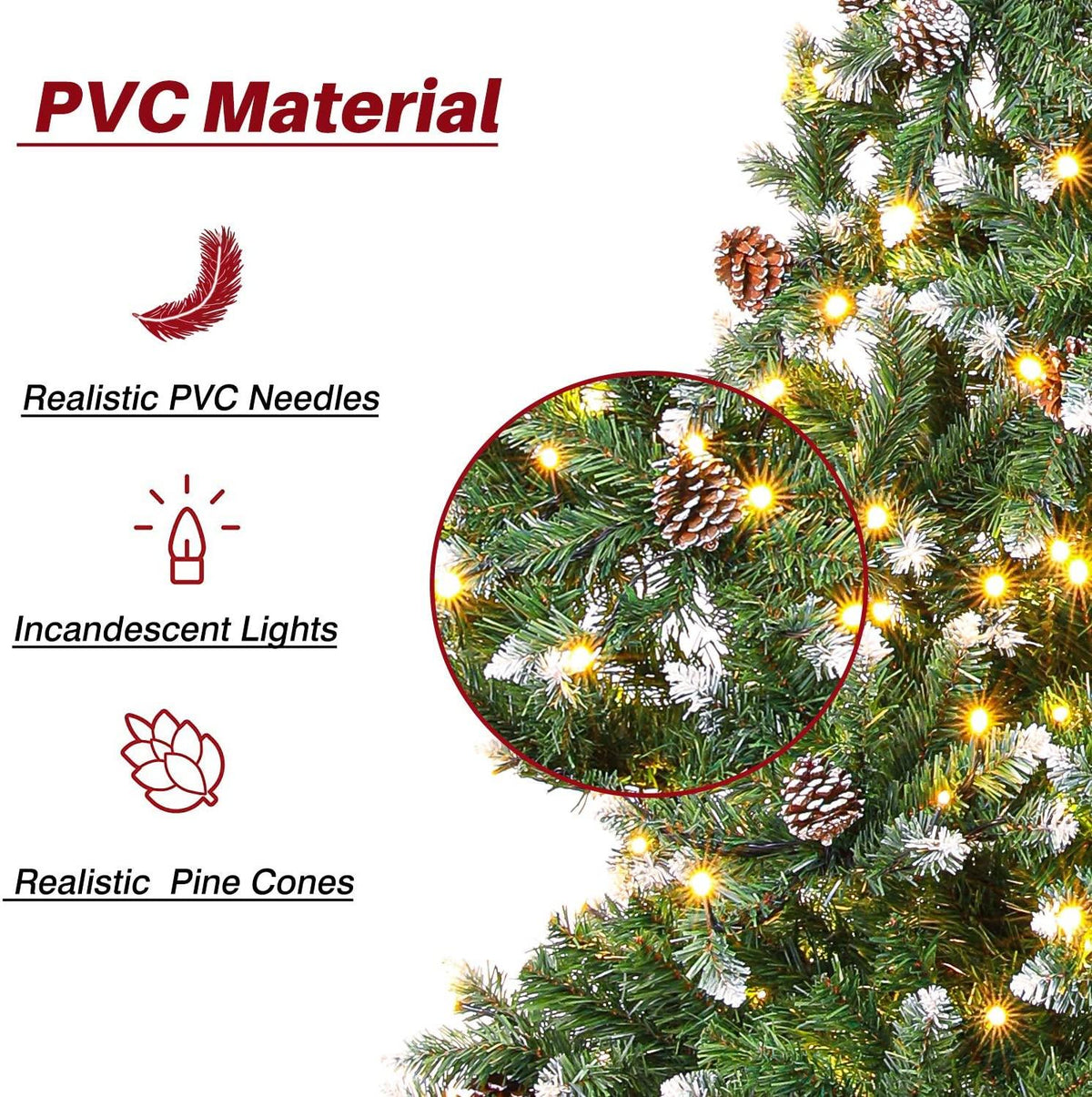 SUNCROWN 7ft Pre-Lit Fiber Artificial Christmas Pine Tree Holiday Decor w/ 450 Warm White Lights, Foldable Metal Base, Green