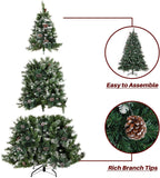 SUNCROWN 7ft Pre-Lit Fiber Artificial Christmas Pine Tree Holiday Decor w/ 450 Warm White Lights, Foldable Metal Base, Green