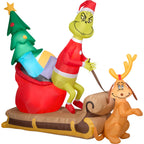 6.5 ft. L Christmas Airblown Inflatables Dr. Seuss Grinch And Max With Sleigh Scene