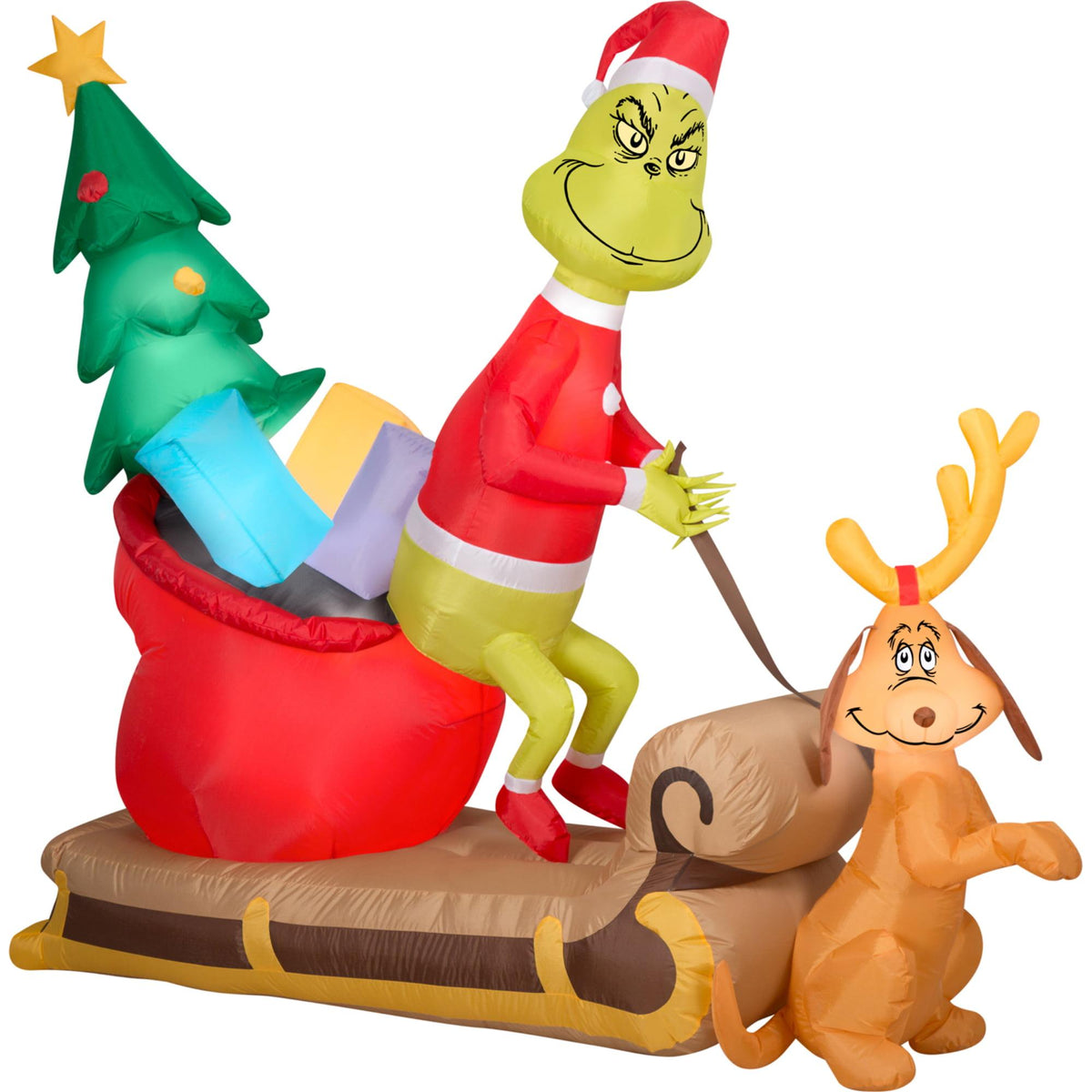 6.5 ft. L Christmas Airblown Inflatables Dr. Seuss Grinch And Max With Sleigh Scene