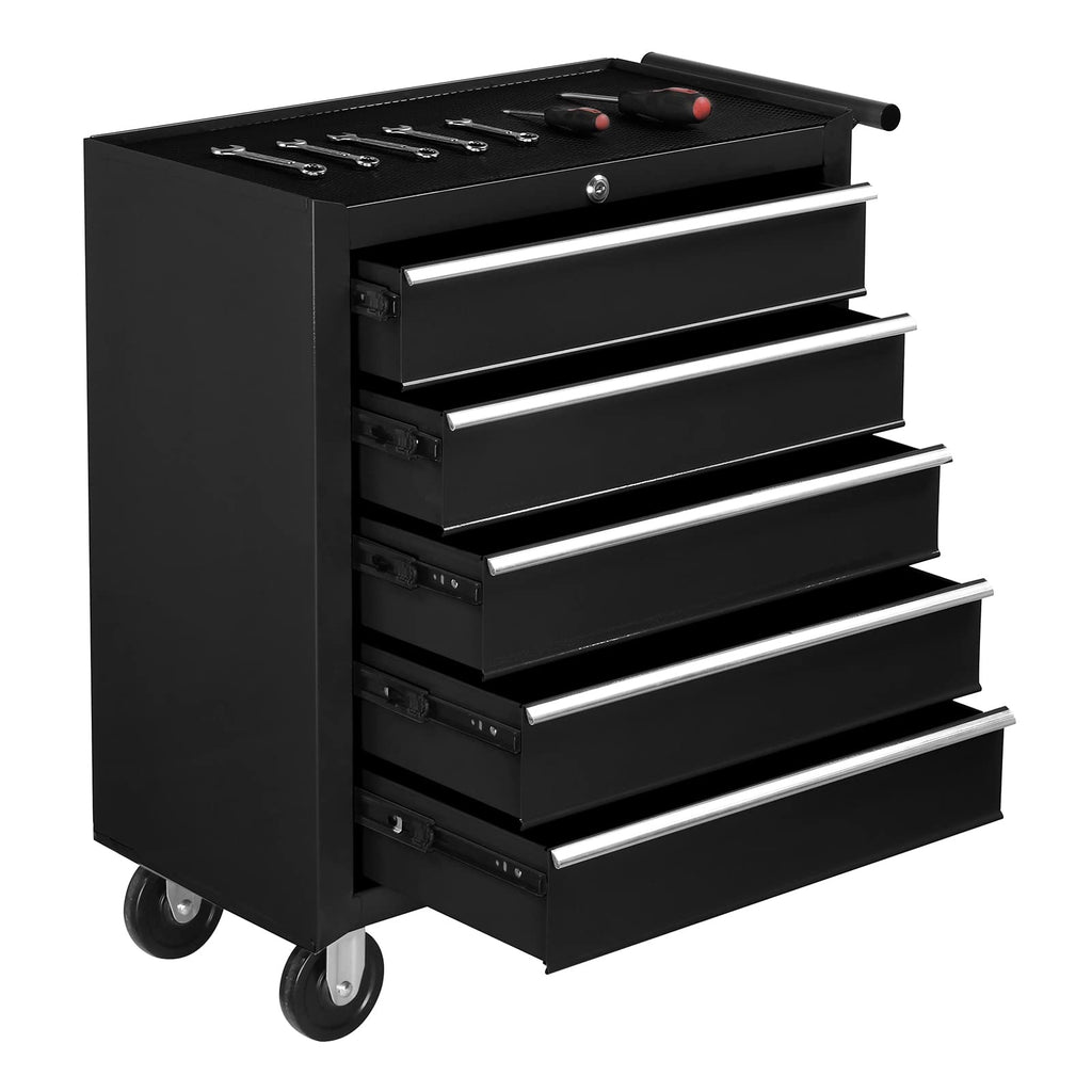 5-Drawer Rolling Tool Chest w/Drawers & Lock, Tool StoraCabinet with Lockable Wheels, Top Cushion & Drawer Liners, Tool Organizer Box for Garage, Warehouse & Repair Sho