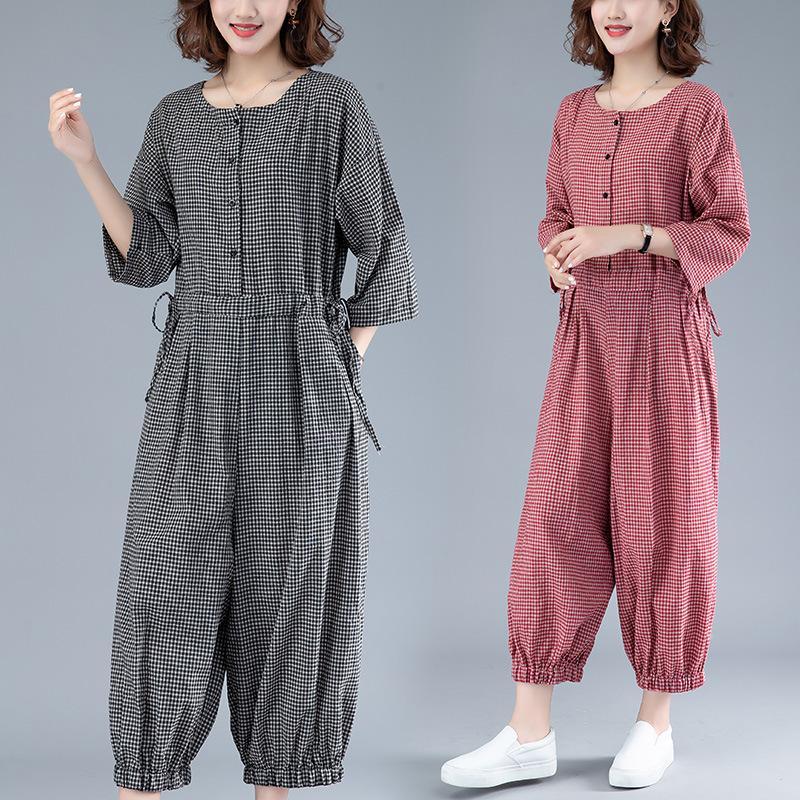 Plus Size Cotton Linen Casual Jumpsuit