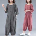 Plus Size Cotton Linen Casual Jumpsuit