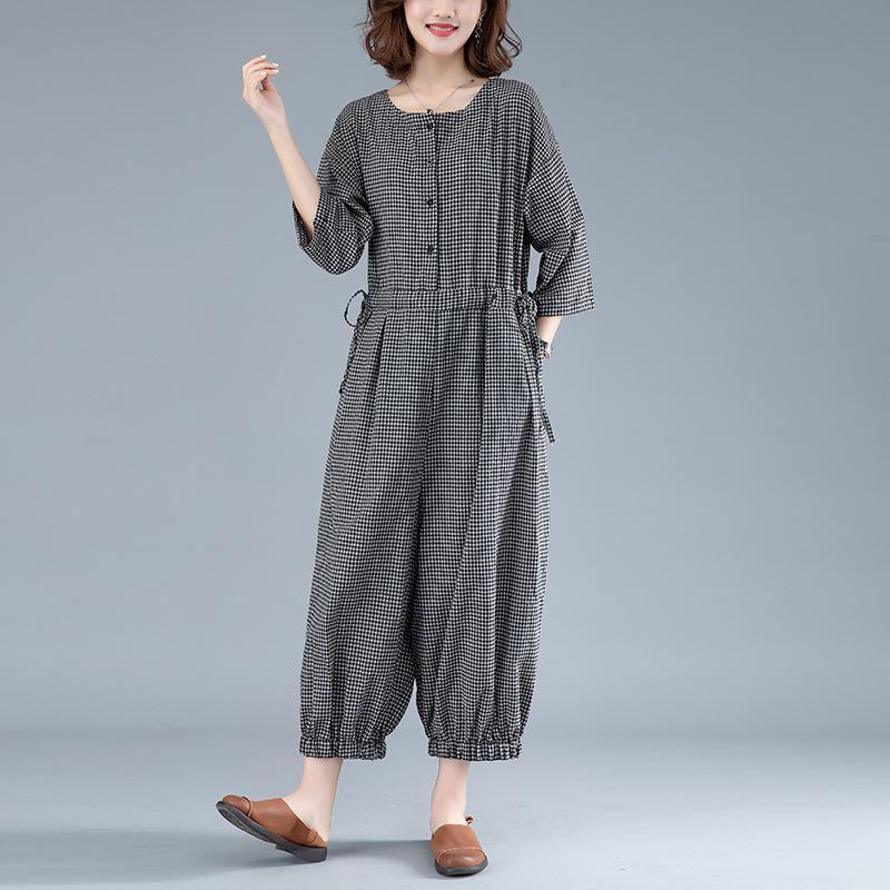Plus Size Cotton Linen Casual Jumpsuit