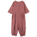 Plus Size Cotton Linen Casual Jumpsuit