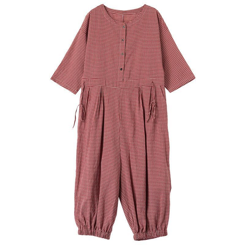 Plus Size Cotton Linen Casual Jumpsuit