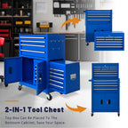 13-Drawer Rolling Tool Chest with Double Doors, 2 in 1 Detachable Rolling Tool Chest Combo, Mobile Tool Cabinet with Drawers, Metal LarLockable Tool Box for GaraWorkshop (Blue)