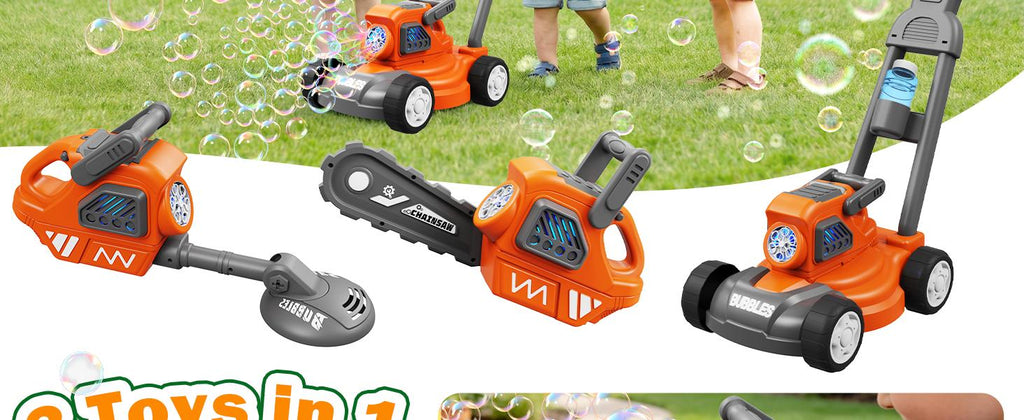 Bubble Lawn Mower for Kids,3-in-1 Bubble Machine Blower Toy Ages 3-8 Oran| Automatic Bubble Blower,10 Solution Packs,Pretend Gardening Play,Push Toy for Toddlers,Summer Outdoor Gift for Boys and Girls