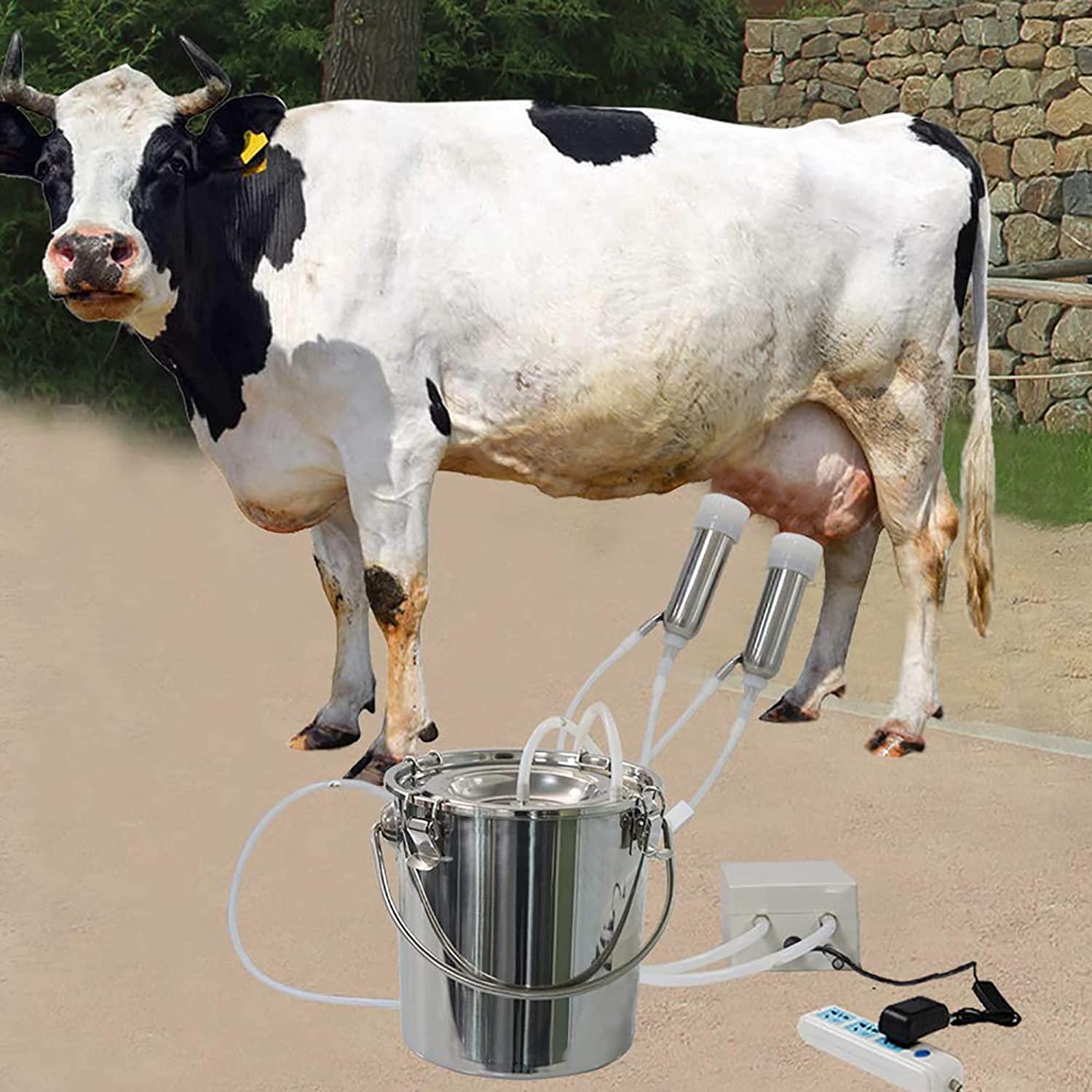 huidazhou cow milking machine electric, pulsation vacuum pump cow milker, automatic portable livestock milking equipment, stainless steel milker livestock household domestic farm milking device,7l