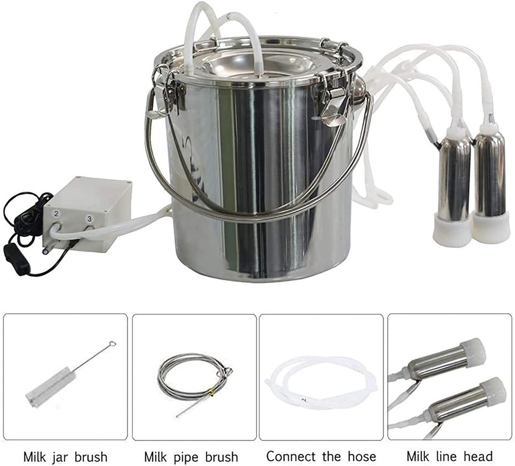 huidazhou cow milking machine electric, pulsation vacuum pump cow milker, automatic portable livestock milking equipment, stainless steel milker livestock household domestic farm milking device,7l