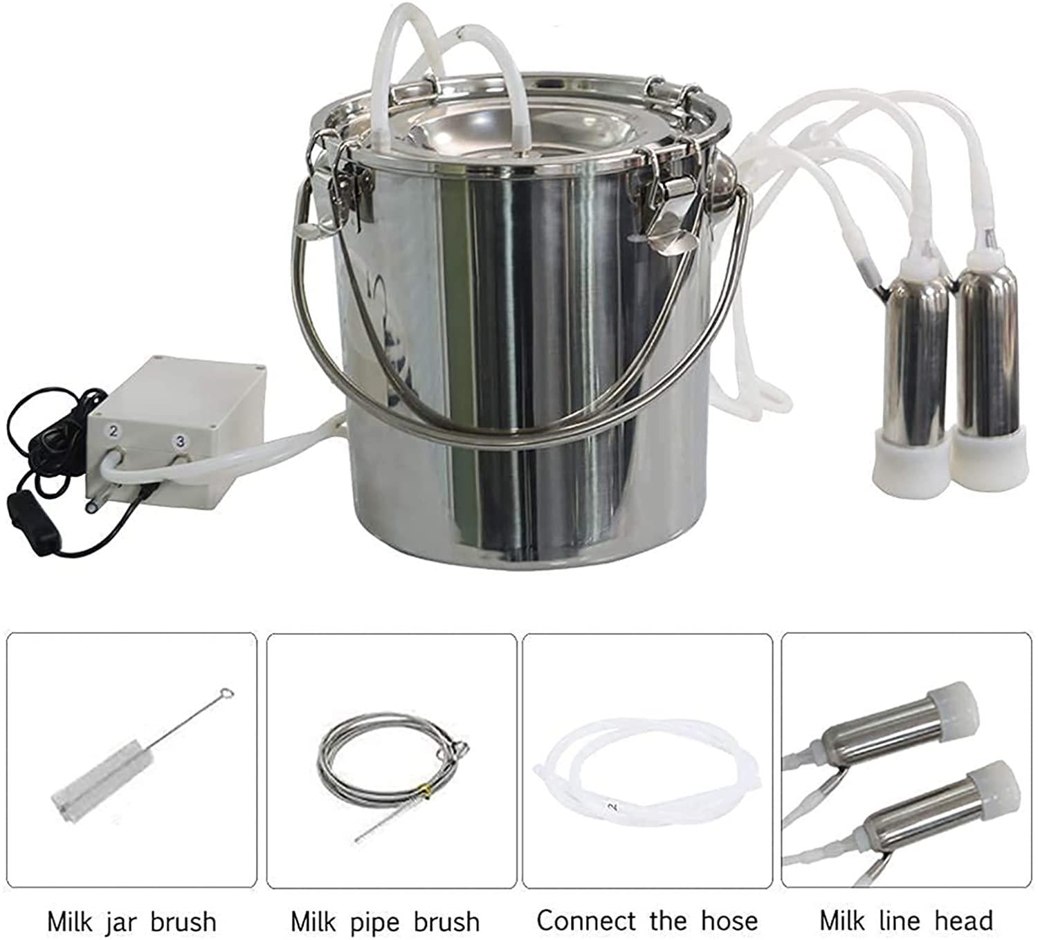 huidazhou cow milking machine electric, pulsation vacuum pump cow milker, automatic portable livestock milking equipment, stainless steel milker livestock household domestic farm milking device,7l