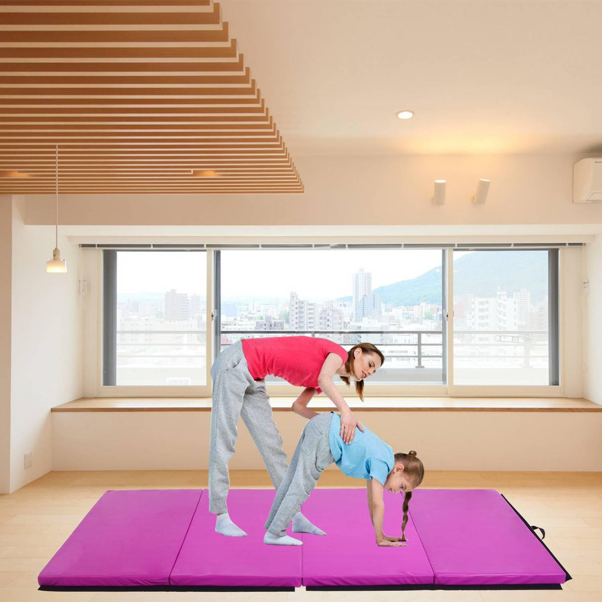 Zimtown 8ftx4ftx2in Waterproof Gymnastics Mat,Four Folding Yoga Mat,Purple