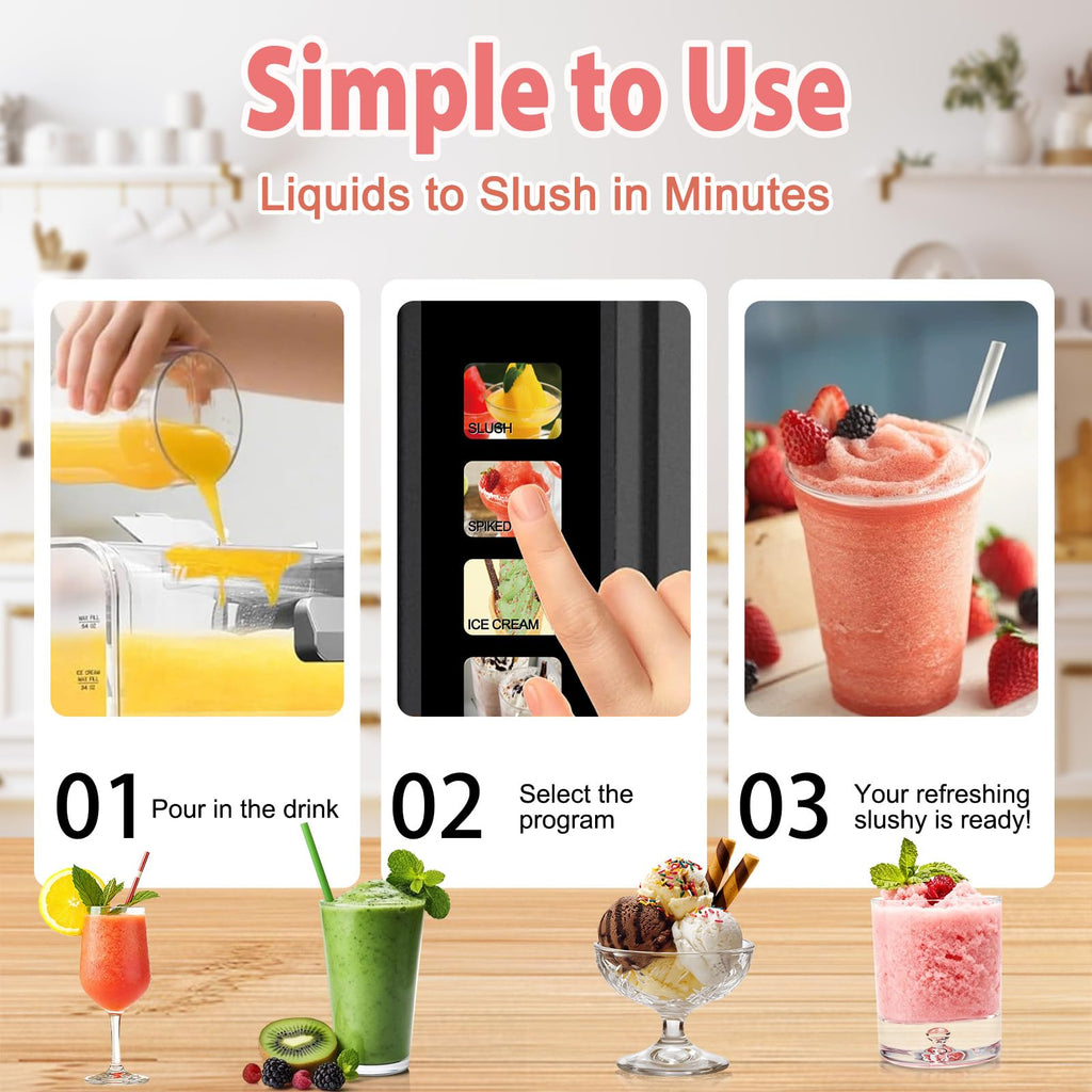 Slushie Machine for Home - 88oz Frozen Drink Maker Slushy Machine, 2-In-1 Soft Ice Cream Maker, 6 Preset Programs| Slushie, Cocktails, Frappés, Ice Cream, Smoothies, Milkshakes (Screen Version）