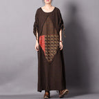 Paneled Casual Linen Print Adjustable Sleeve Maxi Dress