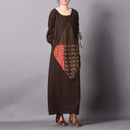 Paneled Casual Linen Print Adjustable Sleeve Maxi Dress