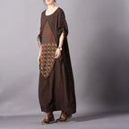 Paneled Casual Linen Print Adjustable Sleeve Maxi Dress