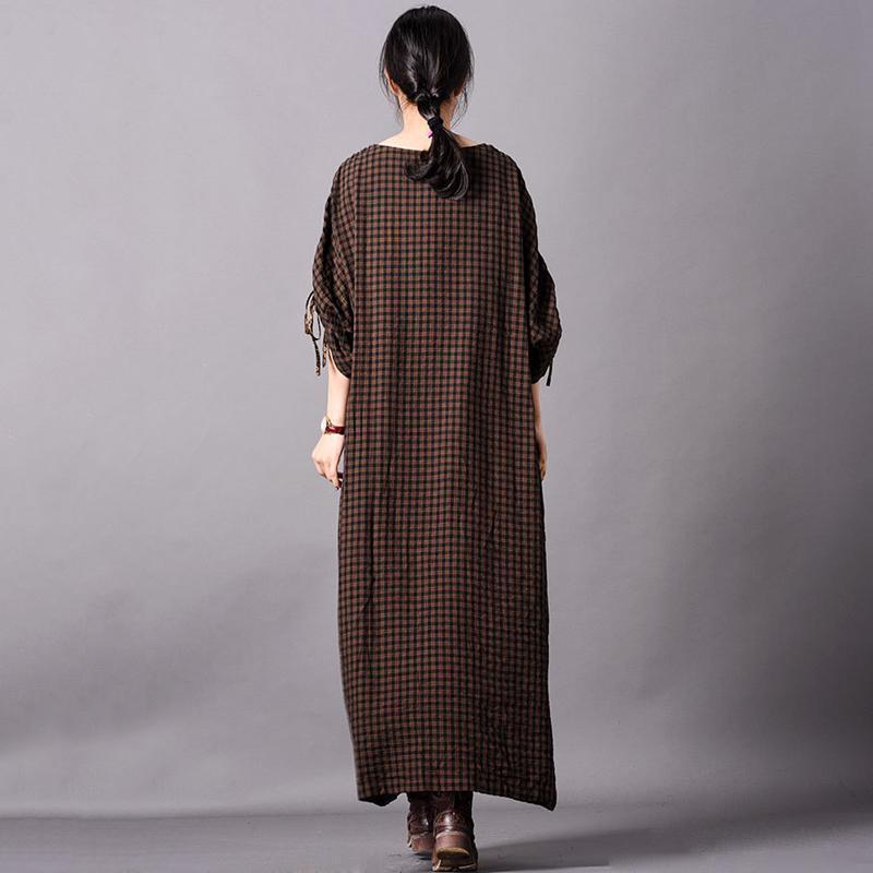 Paneled Casual Linen Print Adjustable Sleeve Maxi Dress