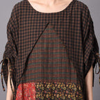 Paneled Casual Linen Print Adjustable Sleeve Maxi Dress