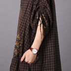 Paneled Casual Linen Print Adjustable Sleeve Maxi Dress
