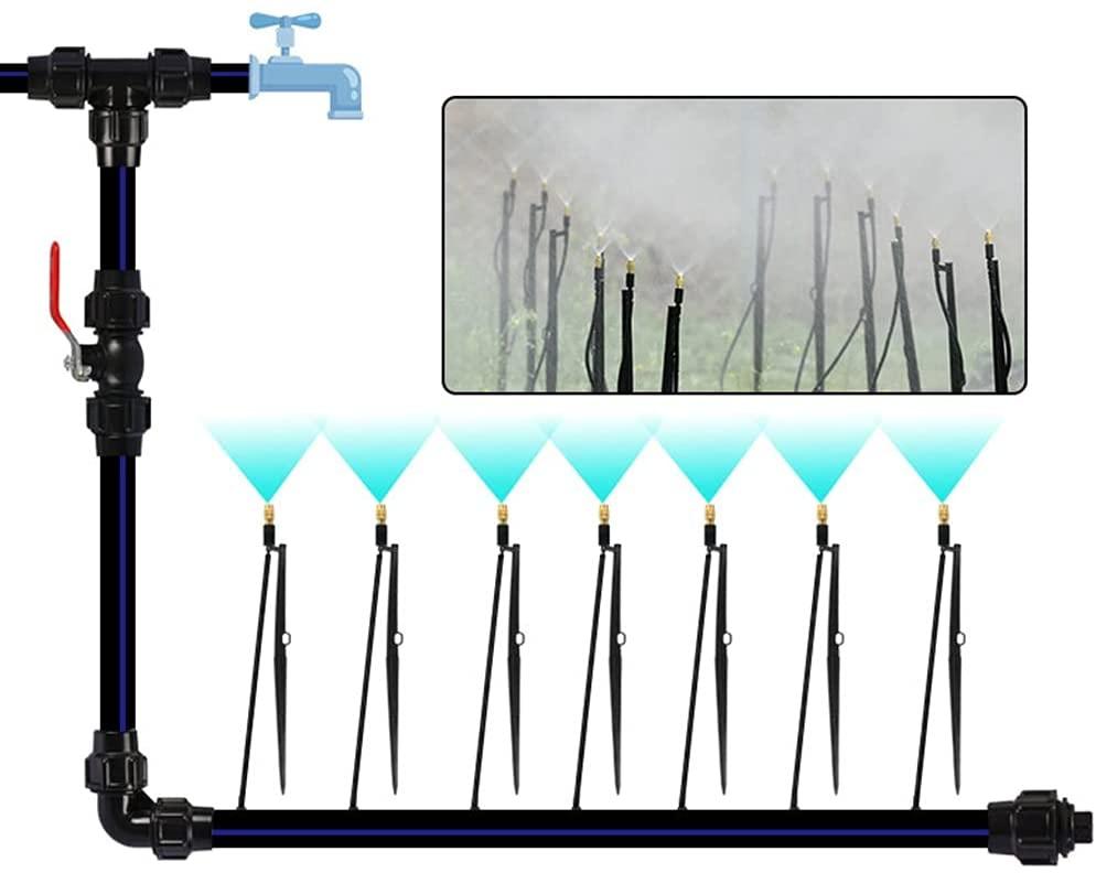 BBGS Drip Irrigation Kit, Garden Plant Irrigation System, with Atomizing Nozzles & Adjustable Drippers, Automatic Misting Cooling Set for Garden, Patio, Lawn