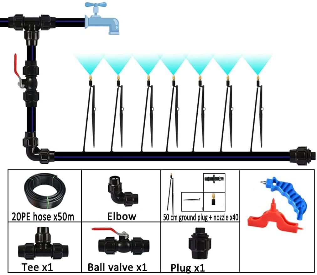 BBGS Drip Irrigation Kit, Garden Plant Irrigation System, with Atomizing Nozzles & Adjustable Drippers, Automatic Misting Cooling Set for Garden, Patio, Lawn