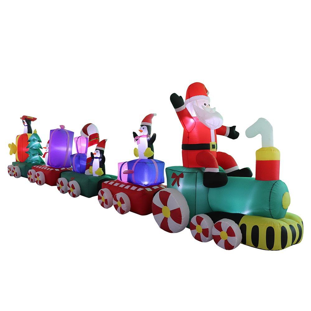Air Characters Santa Claus Christmas Train with Penguins Presents Snowman Blown Yard Inflatable, 5'