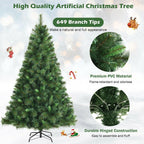 6ft Unlit Hinged PVC Artificial Christmas Tree w/ 649 Tips &amp; Metal Stand