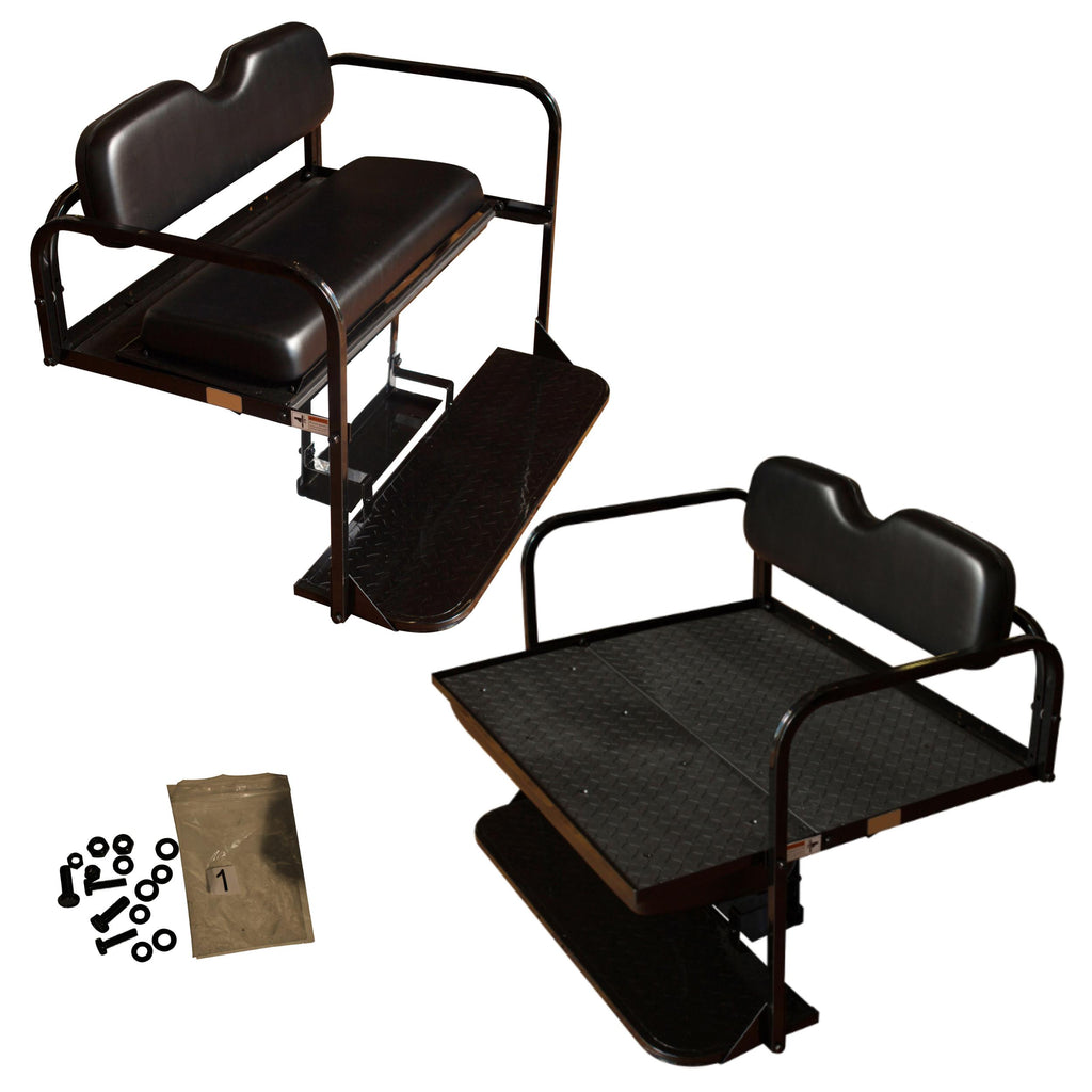 EZGO RXV Golf Cart Flip Folding Rear Back Seat Kit - Black Cushions