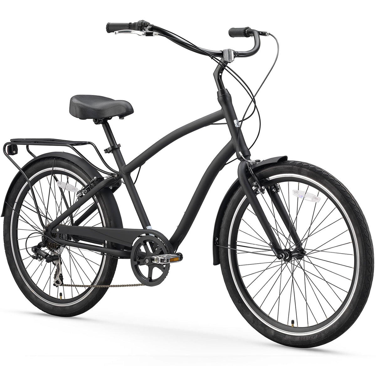 reezero Every Journey Men's 7-Speed Hybrid Cruiser Bicycle, 26 In. Wheels, Matte Black