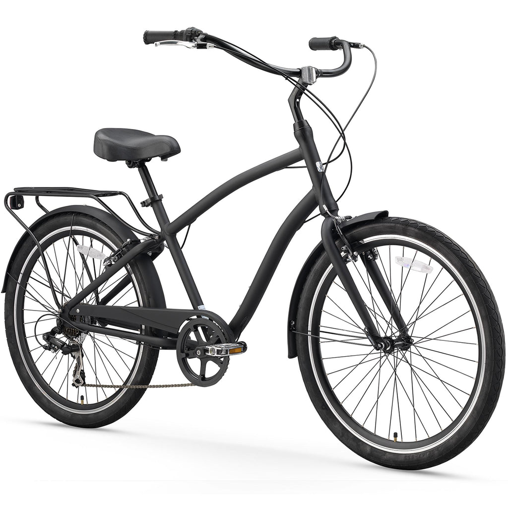 reezero Every Journey Men's 7-Speed Hybrid Cruiser Bicycle, 26 In. Wheels, Matte Black