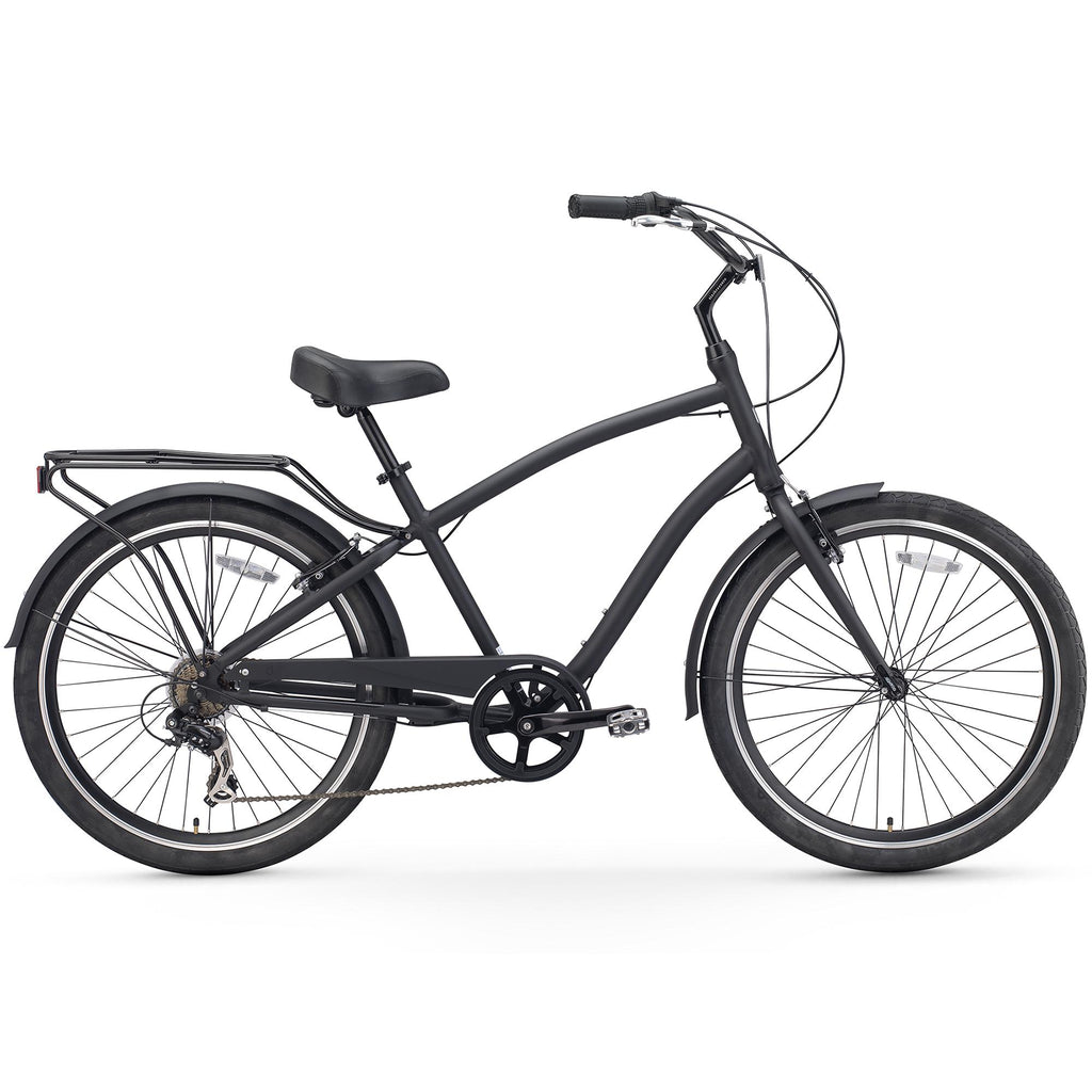 reezero Every Journey Men's 7-Speed Hybrid Cruiser Bicycle, 26 In. Wheels, Matte Black