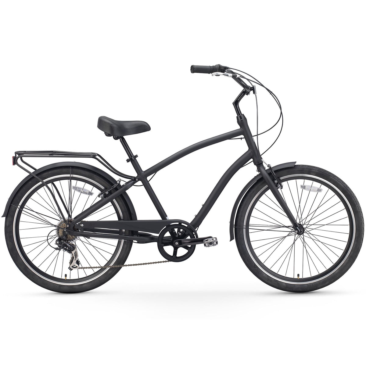 reezero Every Journey Men's 7-Speed Hybrid Cruiser Bicycle, 26 In. Wheels, Matte Black
