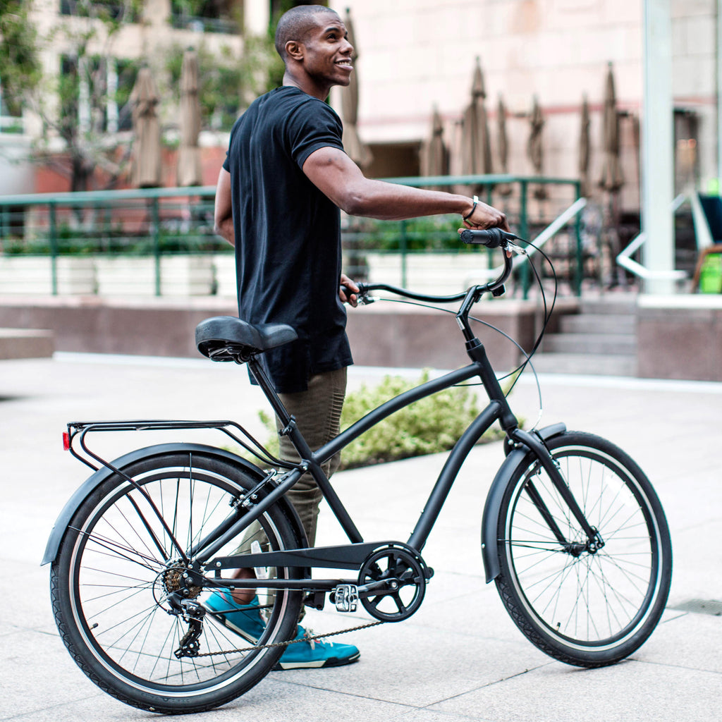 reezero Every Journey Men's 7-Speed Hybrid Cruiser Bicycle, 26 In. Wheels, Matte Black