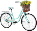 TOUNTLETS 26 Inch Womens Beach Cruiser Bike Unisex Classic Iron Bicycle with Basket, Retro Bicycle Unique Art Deco Scooter,Road Bike,Seaside Travel Bicycle,Comfortable Women Commuter Bicycle