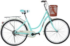 TOUNTLETS 26 Inch Womens Beach Cruiser Bike Unisex Classic Iron Bicycle with Basket, Retro Bicycle Unique Art Deco Scooter,Road Bike,Seaside Travel Bicycle,Comfortable Women Commuter Bicycle